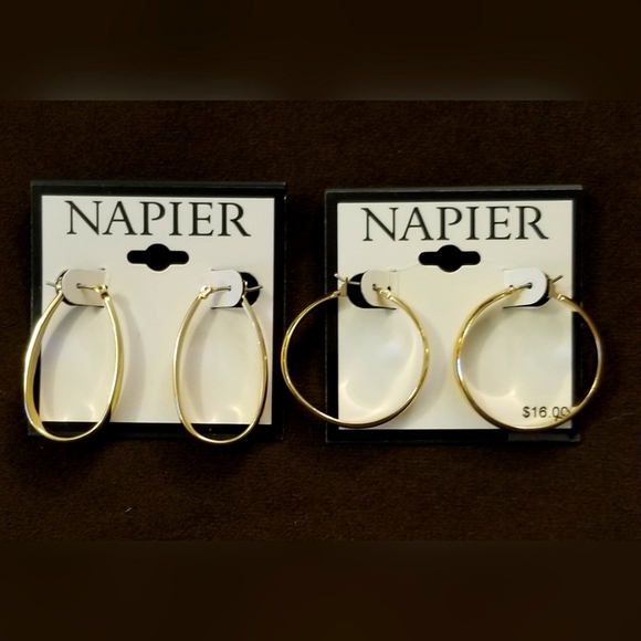 NAPIER GOLDTONE HOOP EARRINGS- 2 PAIRS - BRAND NEW ON CARDS - CLICK-TOP - Picture 1 of 8